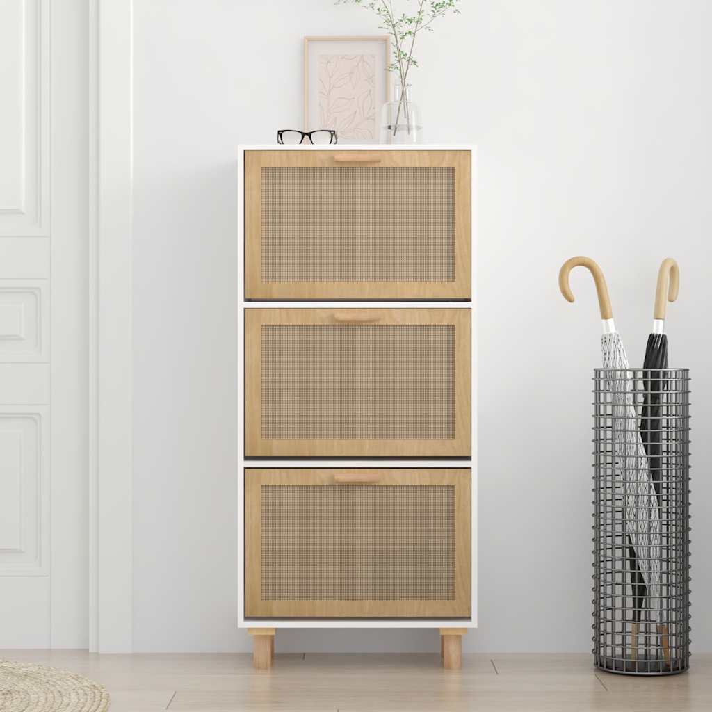 Schoenenkast 52X25X Bewerkt Hout En Natuurlijk Rattan Wit