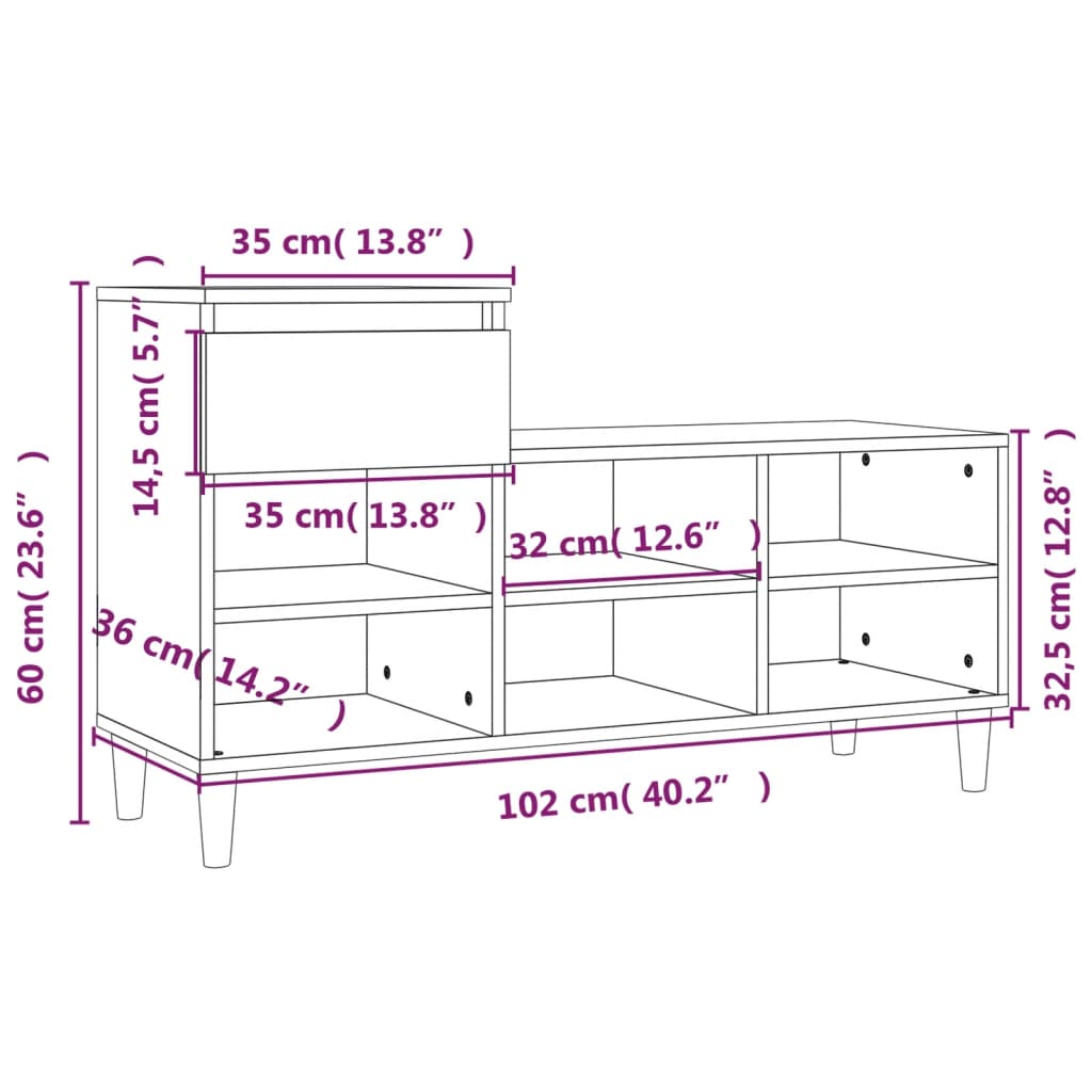 Schoenenkast 102X36X60 Cm Bewerkt Hout Kleurig Sonoma Eiken