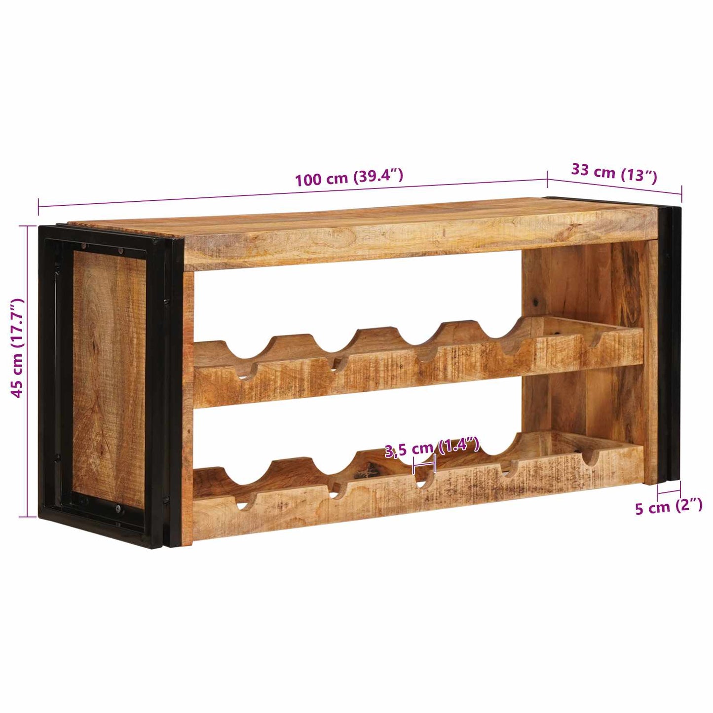 Wijnrek Bruin 100 X 45 X 33 Cm Massief Ruw Mango Hout