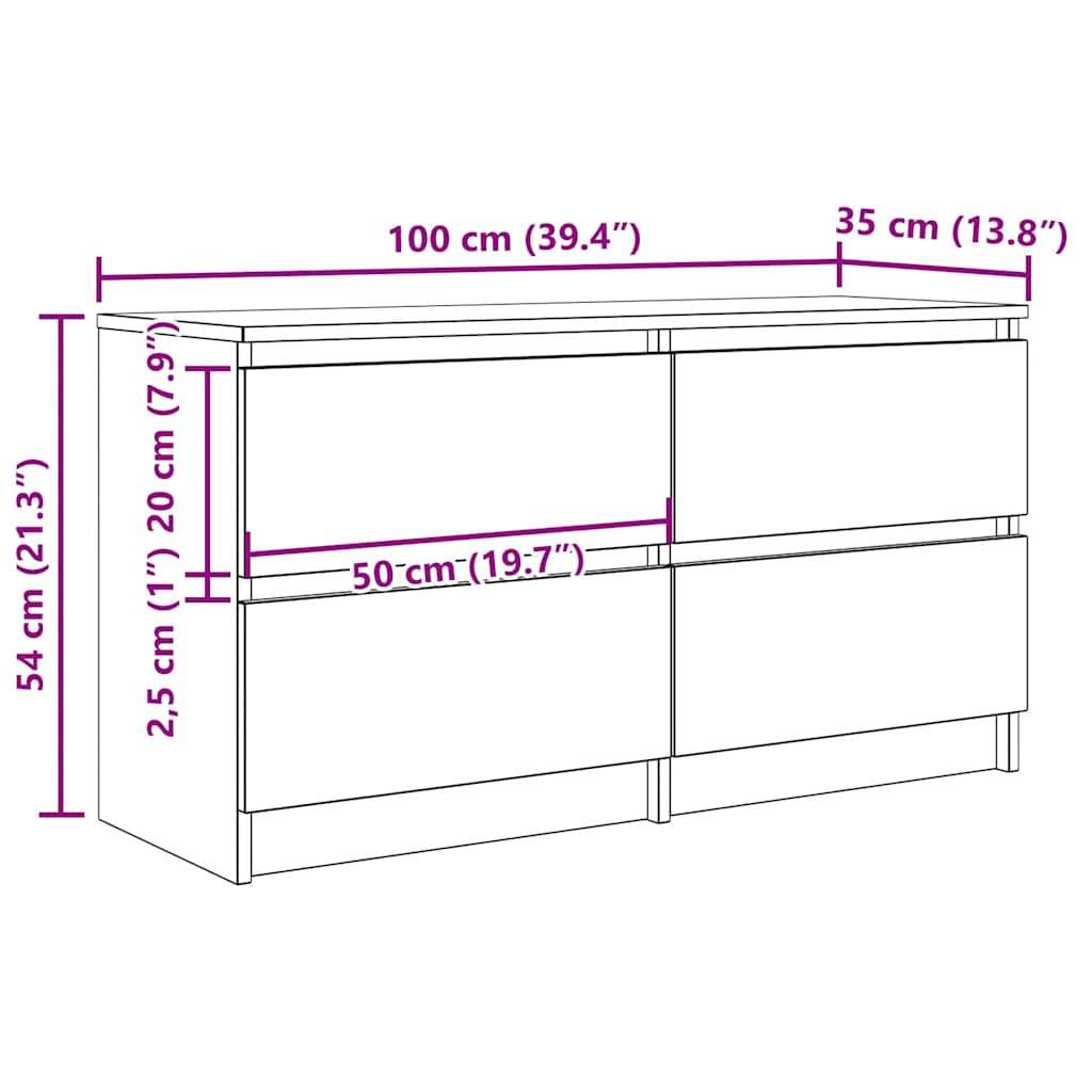 Tv-Meubel 100X35X54 Cm Bewerkt Hout Kleurig