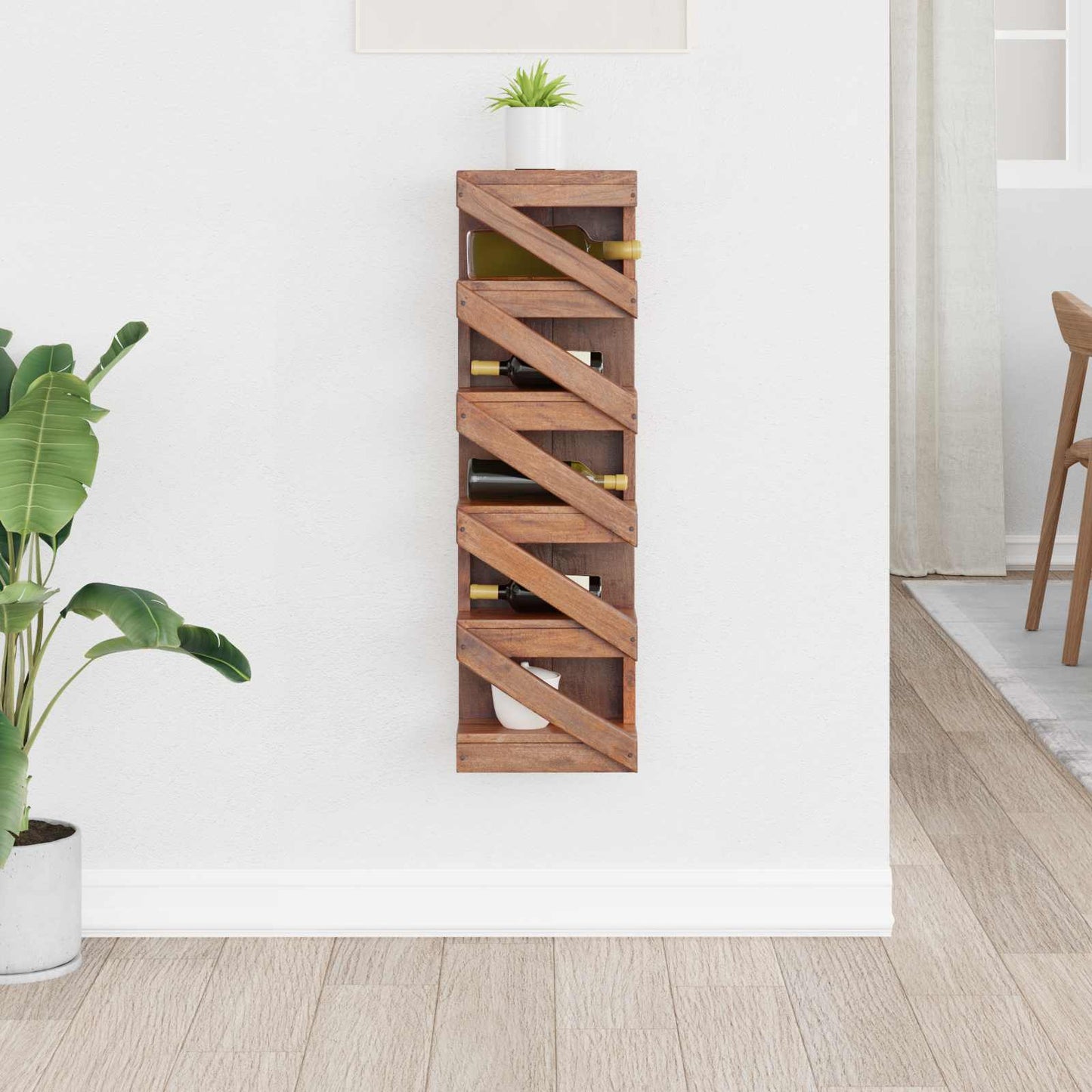 Wijnrek Naturel 24 X 14 X 80 Cm Massief Mahoniehout
