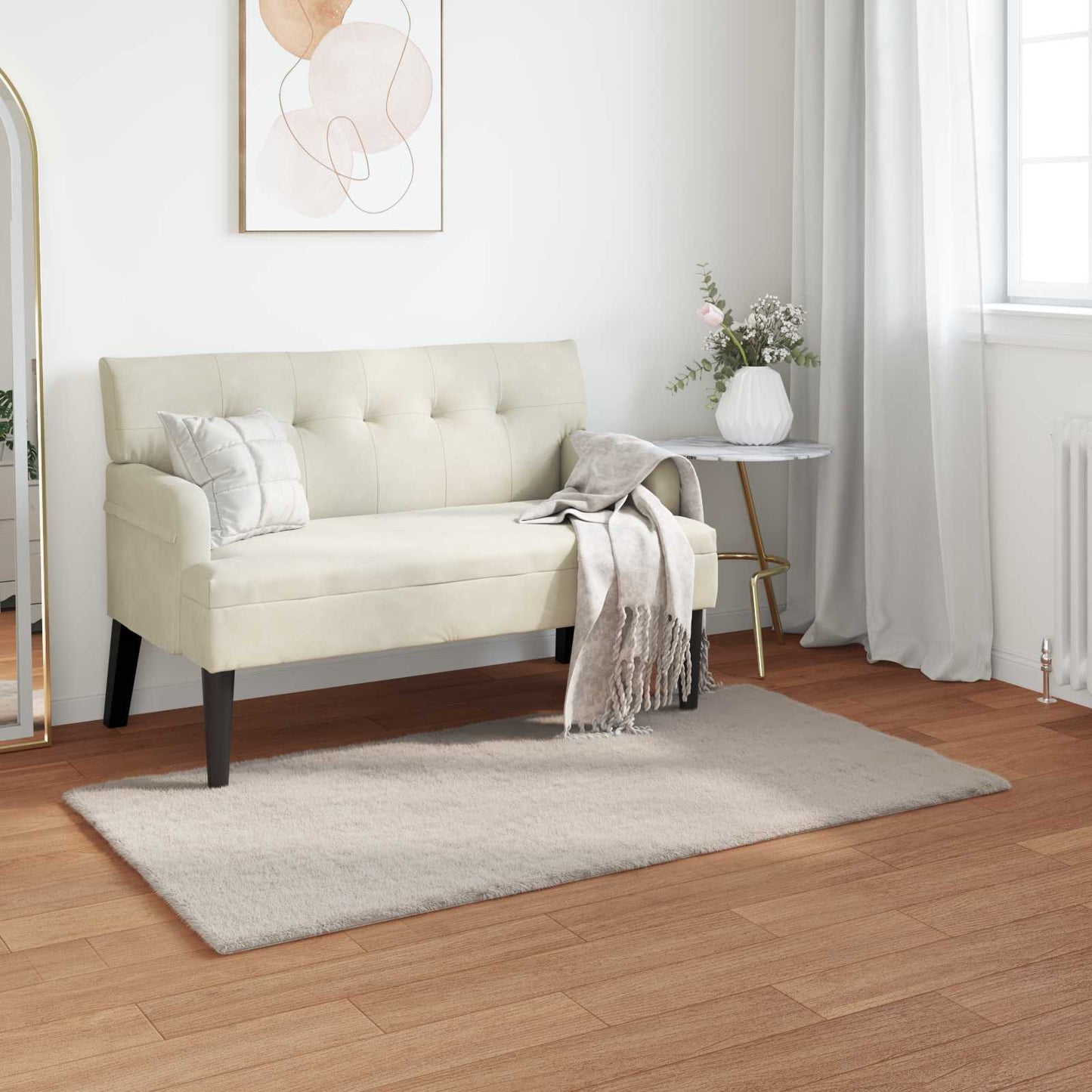 Antislip Vloerkleed Van Imitatie Konijnenbont Olite Beige