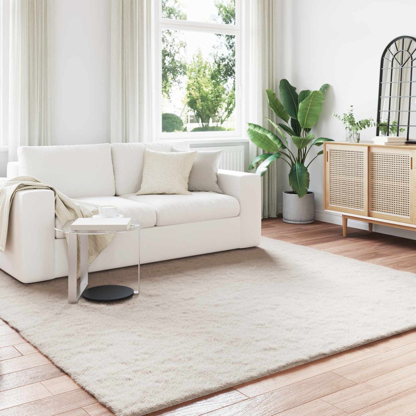 Antislip Vloerkleed Van Imitatie Konijnenbont Olite Beige
