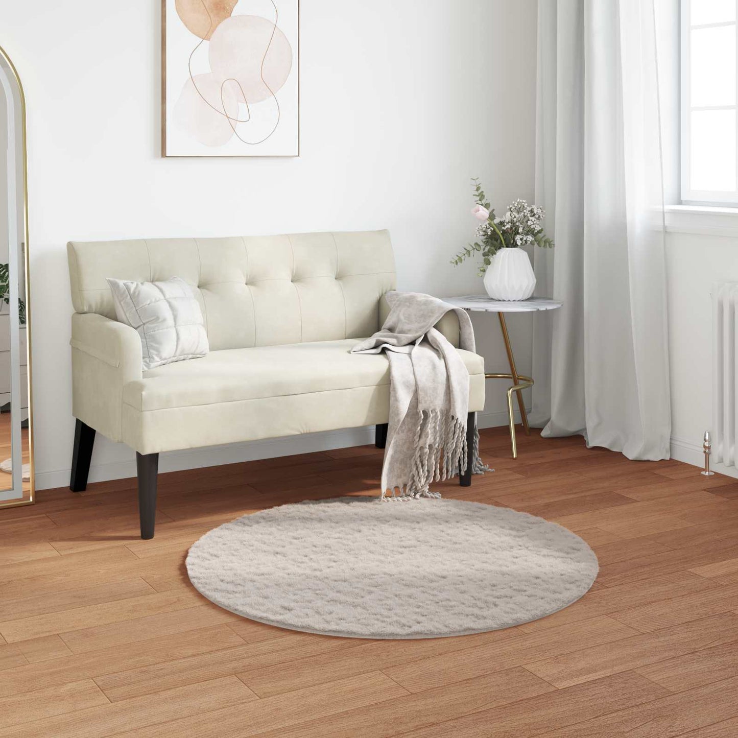 Antislip Vloerkleed Van Imitatie Konijnenbont Olite Beige