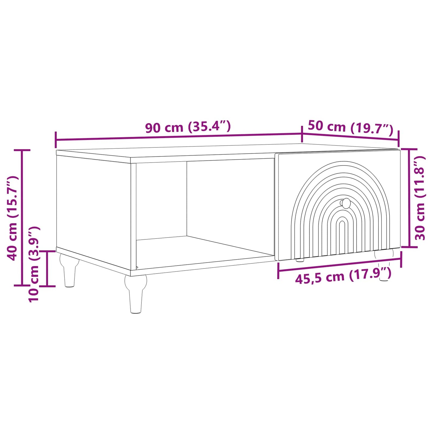 Salontafel 90 X 50 X 40 Cm Bewerkt Hout