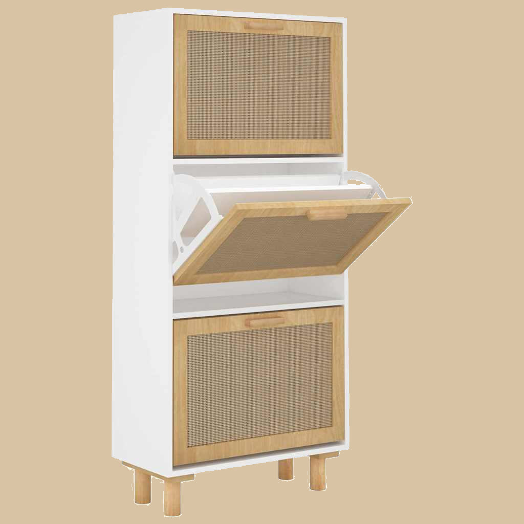 Schoenenkast 52X25X Bewerkt Hout En Natuurlijk Rattan Wit