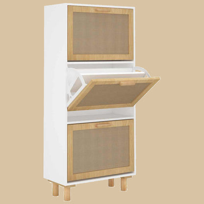 Schoenenkast 52X25X Bewerkt Hout En Natuurlijk Rattan Wit