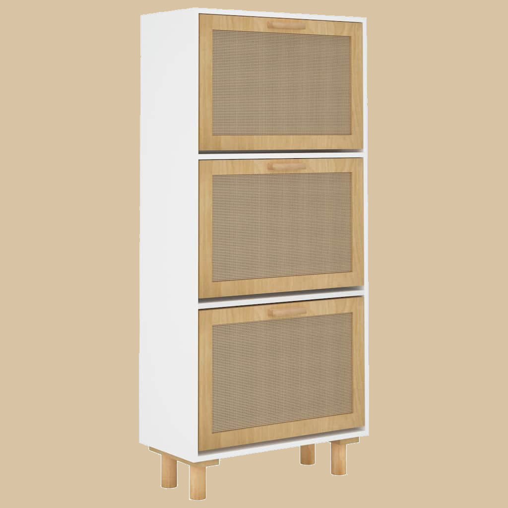 Schoenenkast 52X25X Bewerkt Hout En Natuurlijk Rattan Wit