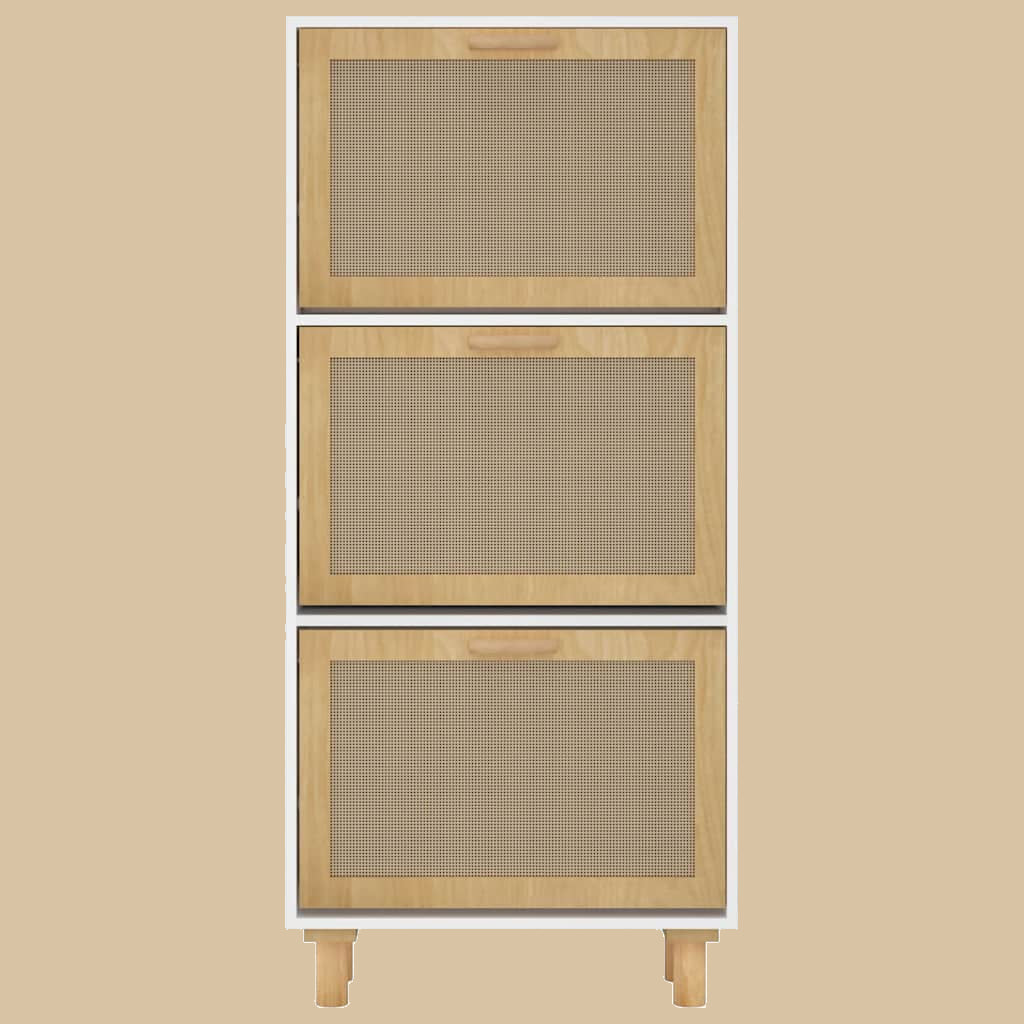 Schoenenkast 52X25X Bewerkt Hout En Natuurlijk Rattan Wit