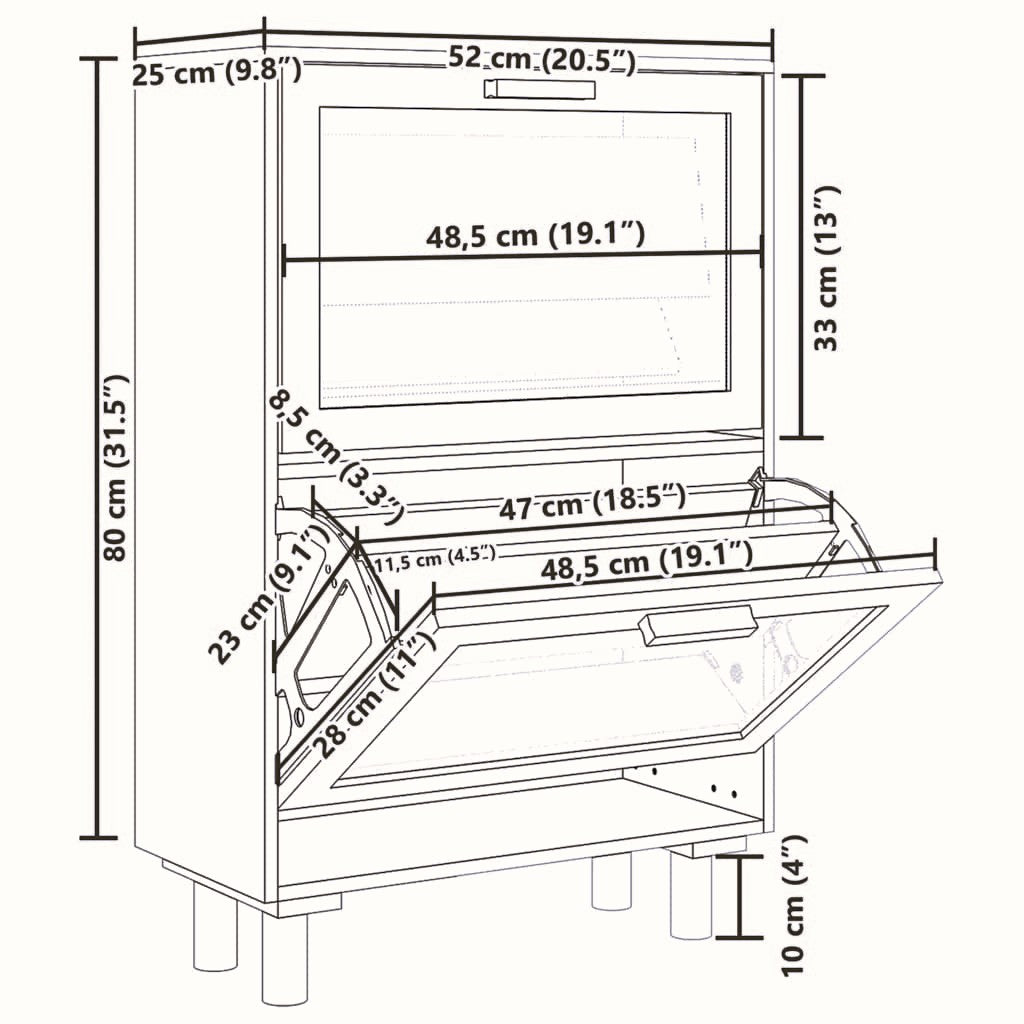 Schoenenkast 52X25X Bewerkt Hout & Natuurlijk Rattan Bruin