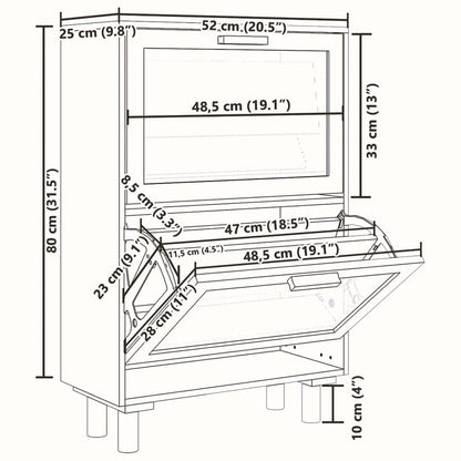 Schoenenkast 52X25X Bewerkt Hout & Natuurlijk Rattan Bruin